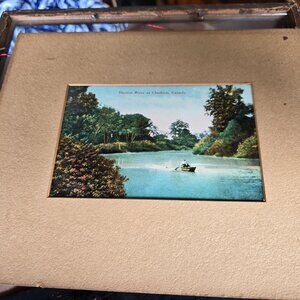 Wooden Frame Vintage w Charcoal Hand Drawing and Postcard Thames River Canada